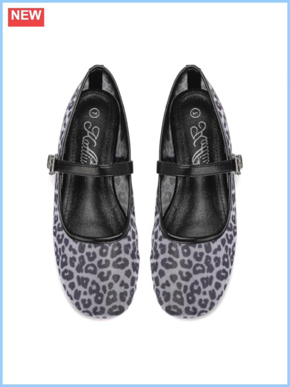 Mesh Animal Print Mary Jane Flats With Buckle